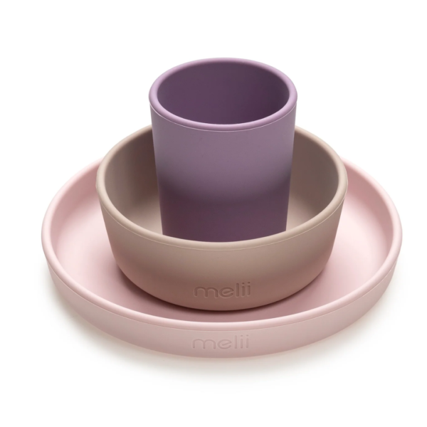 Melii Set 3pzas Platos y Vaso de Silicón Rosa