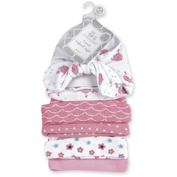 Cribmates Paquete de 5 Turbante y Gorritos Ballena Rosa