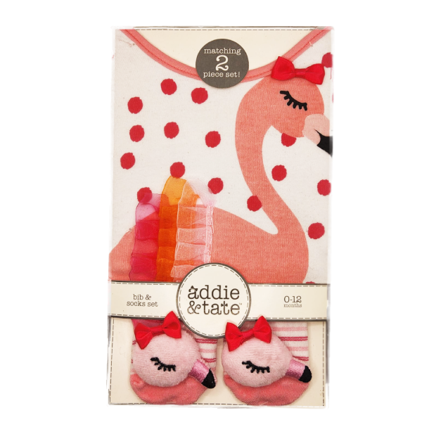 Addie & Tate Set de 2 Pzas de Babero Y Calcetines Flamingo
