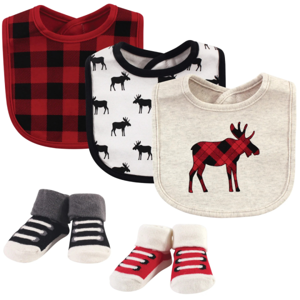 Hudson Baby Set 5 Pzas Calcetas Y Baberos Reno/Cuadros