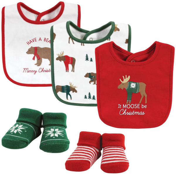 Hudson Baby Set de 5 Pzas de Baberos y Zapatos Navideños de Reno