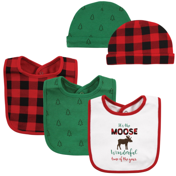 Hudson Baby Set 5 Pzas Baberos Y Calcetas Reno Rojo/verde Navideños