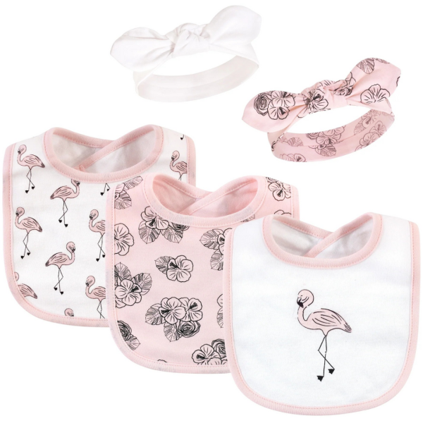 Hudson baby Set de 5 Pzas de Baberos Y Tiaras Con Estampado De FLamingos