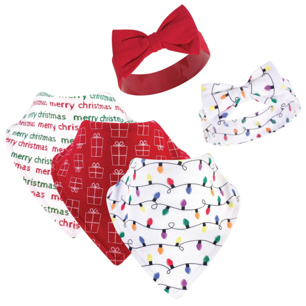Hudson Baby Set de 5 Pzas de Bandanas Y Tiaras Con Estampado de Luces Navideñas