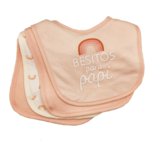 Baby views Set de 4 Pzas de Baberos Rosas Bajito Besitos a Papi