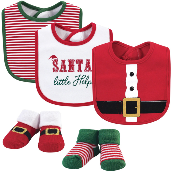 Little Treasure Set de 5 Pzas de Baberos Y Calcetines Navideños de Santa Claus