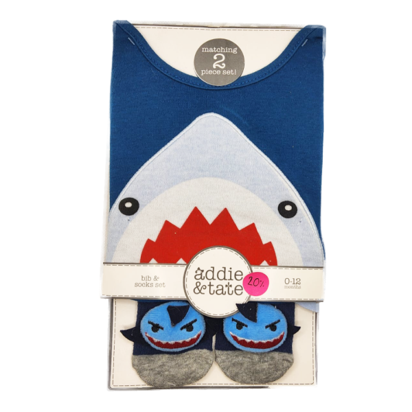 Addie & Tate Set de 2 Pzas de Babero Y Calcetines Tiburón