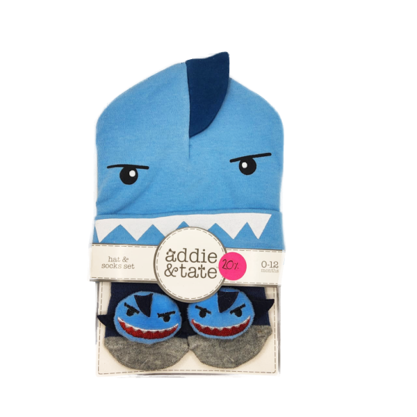 Addie & Tate Set 2 Pzas Calcetas Y Gorrito Tiburón