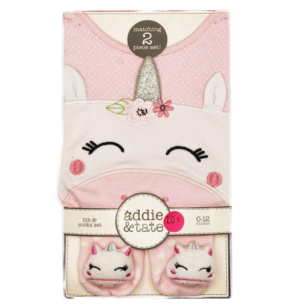 Addie & tate Set De Babero Y Calcetas Unicornio