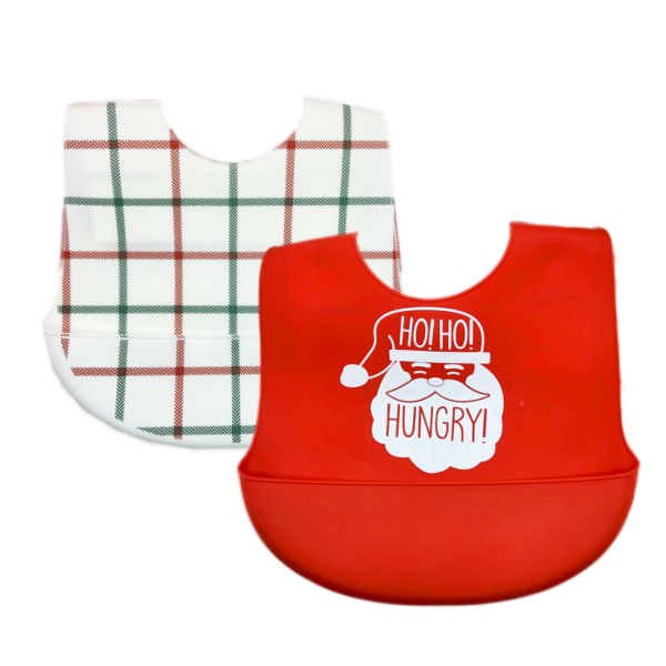 2 Pzas De Baberos De Silicón Con Estampado Navideño