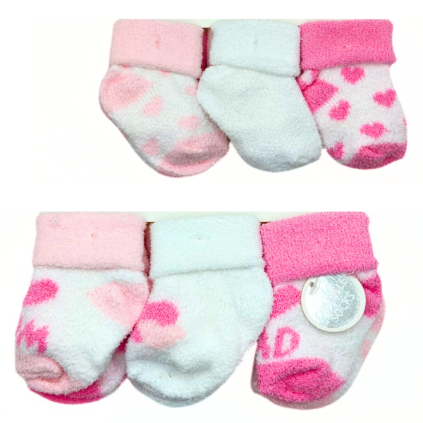 Koala Baby 6 Pares de Calcetines Afelpados Rosas/Blancos Love
