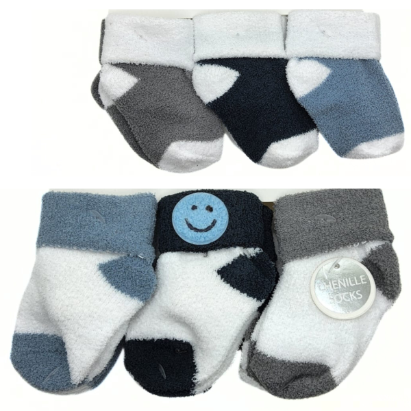 Koala Baby 6 Pares De Calcetines Afelpados Azules, Grises Y Blancos Con Carita Felíz