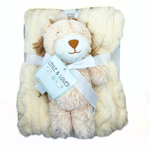 Little and Loved Frazada Aborregada Biege Y Peluche De Léon Con Clip Para Carriola/Portabebé