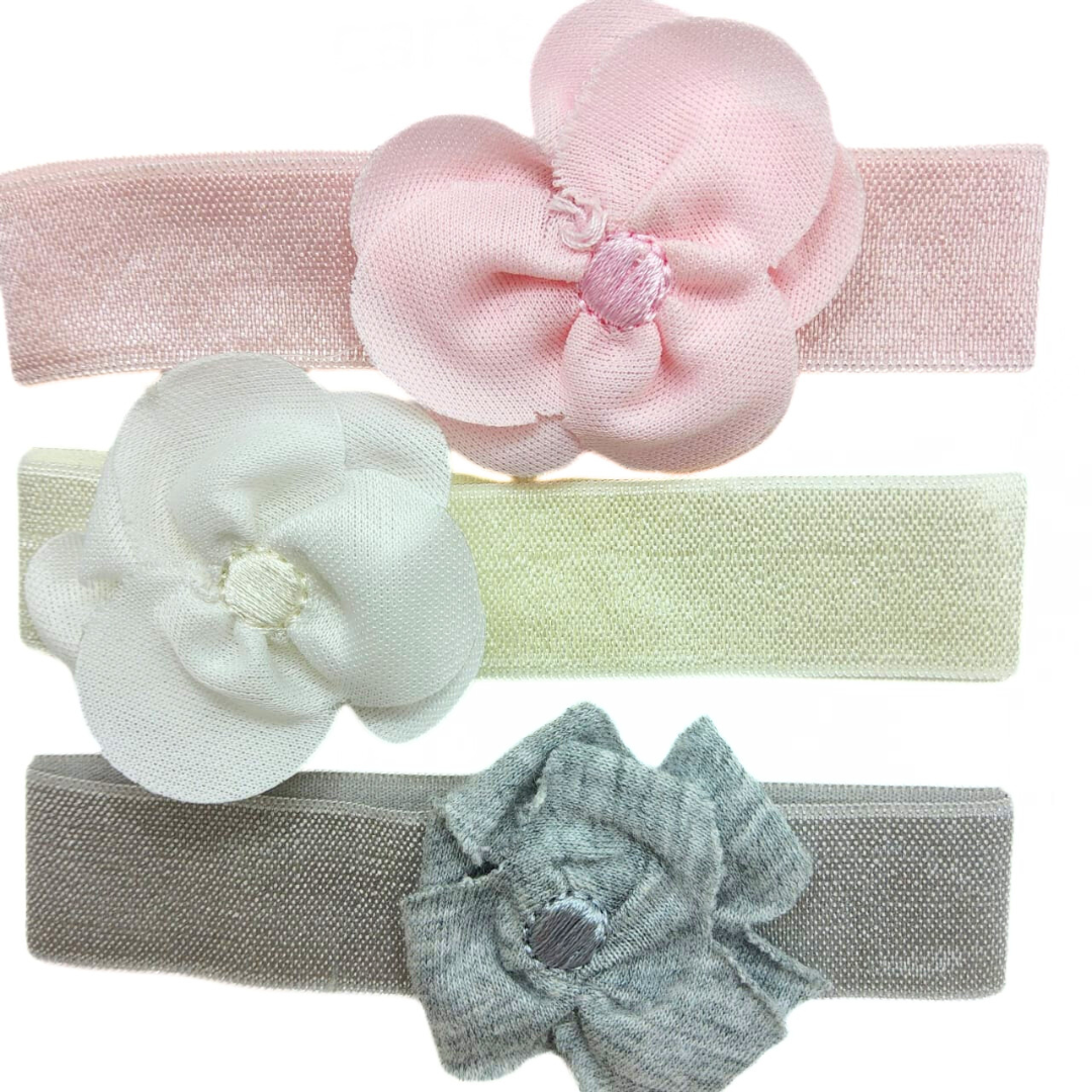 Carter's 3 Tiaras De Algodón Delgadas Con Pequeña Flor En Colores Básicos