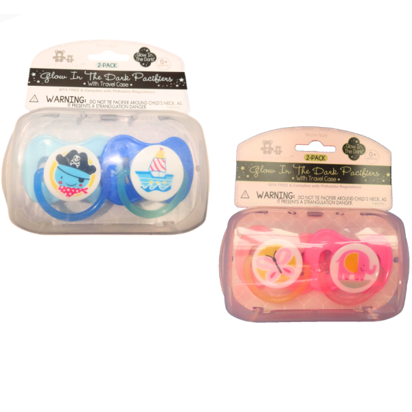 Cribmates 2 Pzas De Chupones De Silicón Que Brillan En La Obscuridas Rosa Y Azul