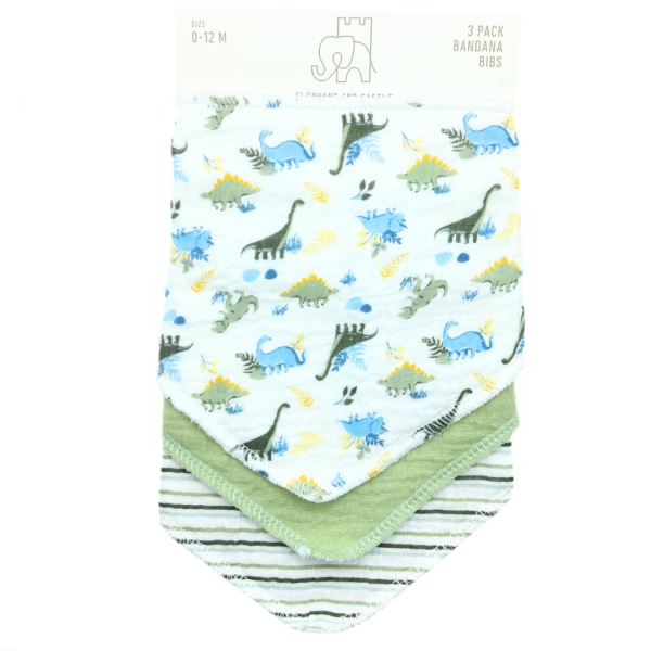 Elephant And Castle 3 Pzas De Bandanas De Muselina Verdes Con Diseño De Dinosaurios
