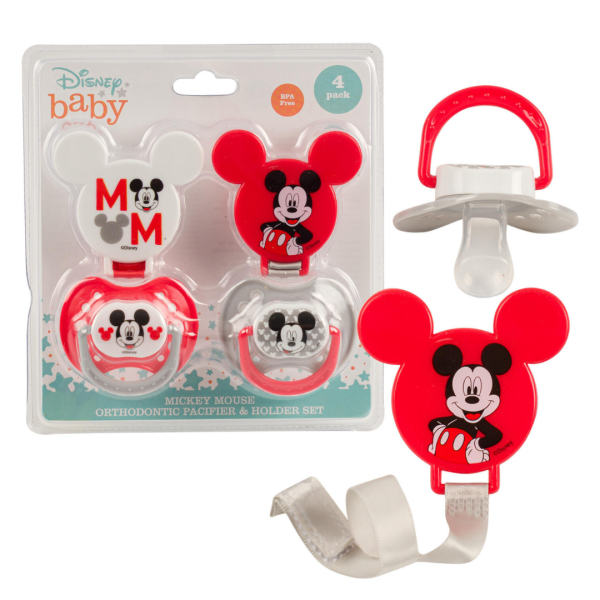 Disney Baby 2 Pzas De Chupones Con Clip Rojos Con Diseño De Mickey Mouse