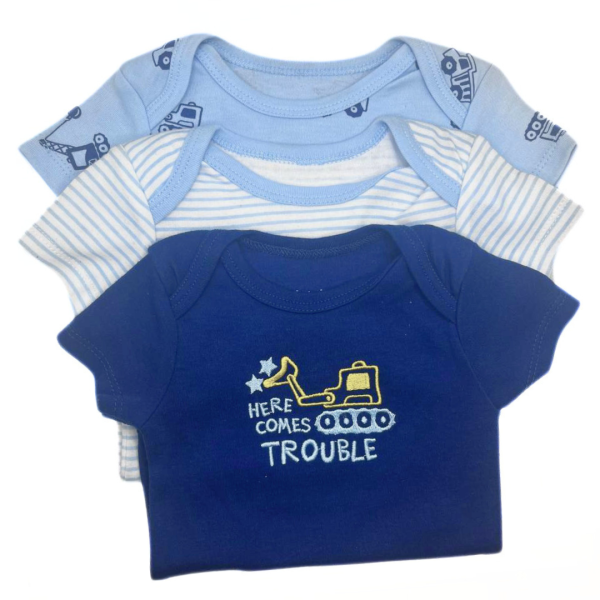 Baby Views 3 Pzas De Pañaleros Azules Con Estampado De Rayas Y Tractor De Construcción