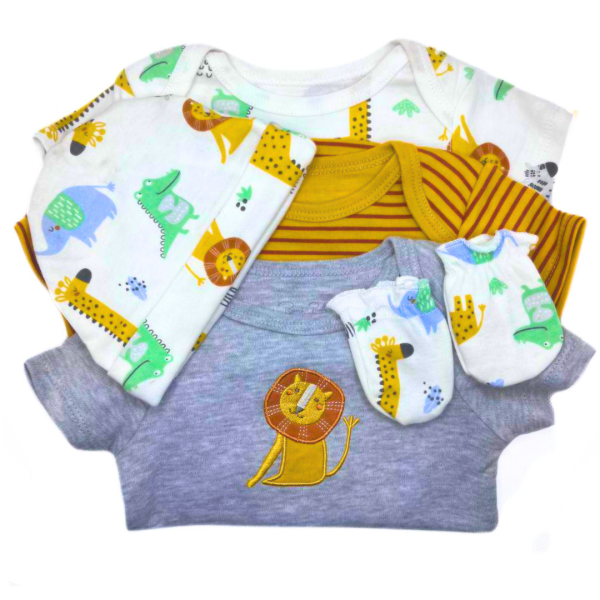 Rene Rofe Baby 3 Pzas De Pañaleros, 2 Pares De Manoplas Y Gorritos Con Estampado De Leones