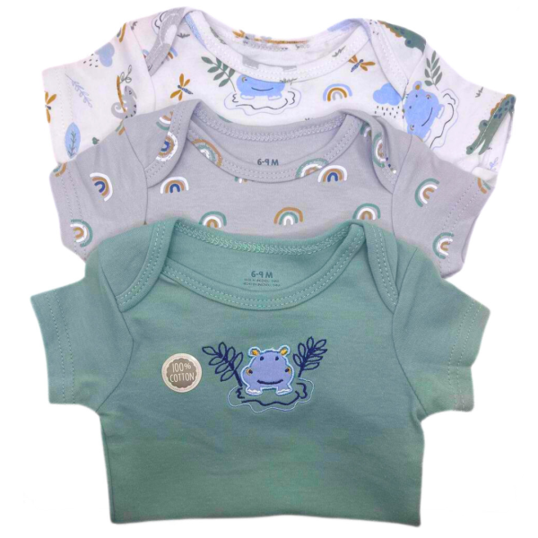 Cribmatesset 3 Pzas De Pañaleros Verde, Gris Y Blanco Con Estampado De Hipopotamo