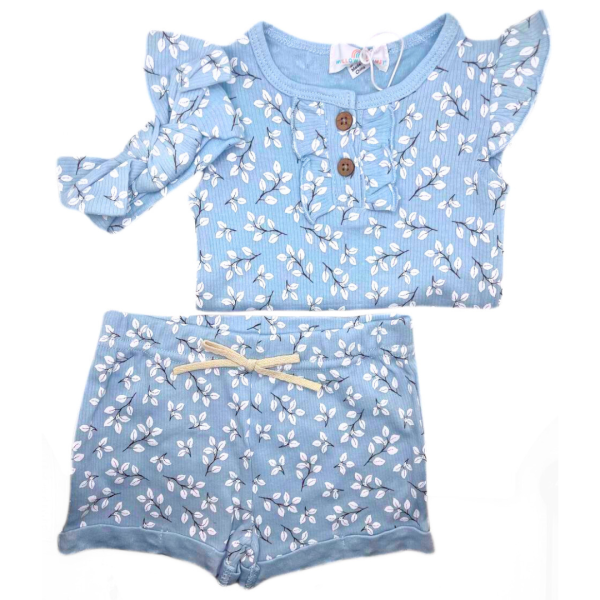Willow+Whimsy Set De 3 Pzas Pañalero, Short Y Tiara Azul Con Flores