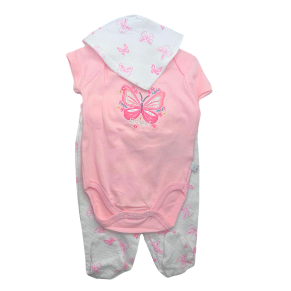Duck Duck Set De 3 Pzas Pañalero Rosa, Pantaloncito Y Bandana Con Estampado De Mariposas