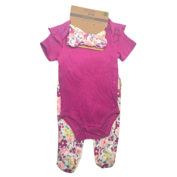 Chick pea Set De 3 Pzas Pañalero Guinda, Tiara Y Pantalón De Flores