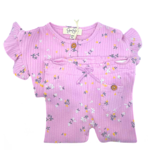 Jessica Simpson Set De 2 Pzas Pantalón Y Blusa Rosa Con Flores