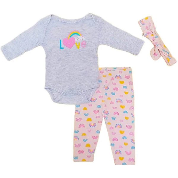Baby View Set De 3 Pzas Pañalero Gris Con Bordado De Jirafa, Pantalón Y Tiara Rosas