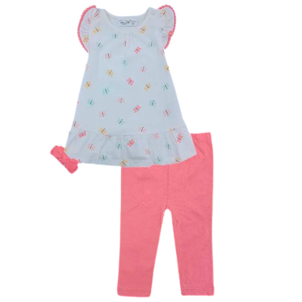 René Rofé Set De 3 Pzas Playera De Mariposas, Pantalón Y Tiara Rosas