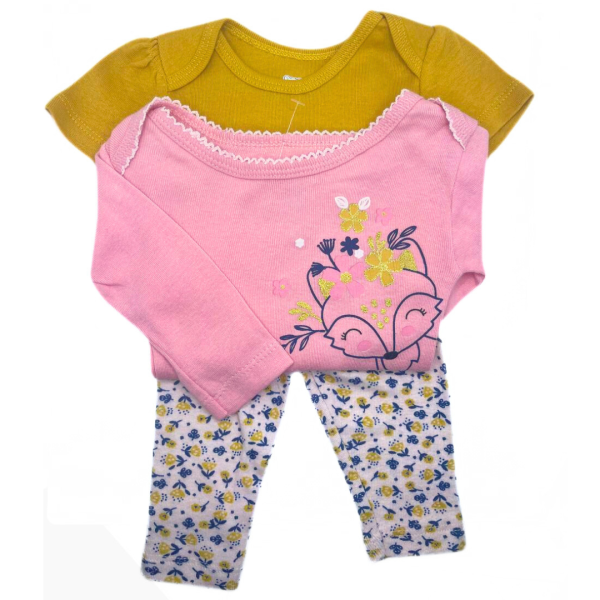 Koala Baby Set De 3 Pzas Pañaleros Rosa Y Amarillo, Pantalón Blanco Con Estampado De Venado