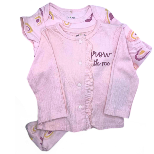Chick pea Set De 3 Pzas Pañalero, Mameñuco Y Suéter Rosas Con Disñeo De Arcoiris Minimalistas