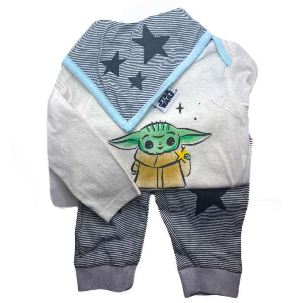Star Wars Set 3 Pzas Pañalero Baby Yoda, Pantalón Y Bandana De Rayas