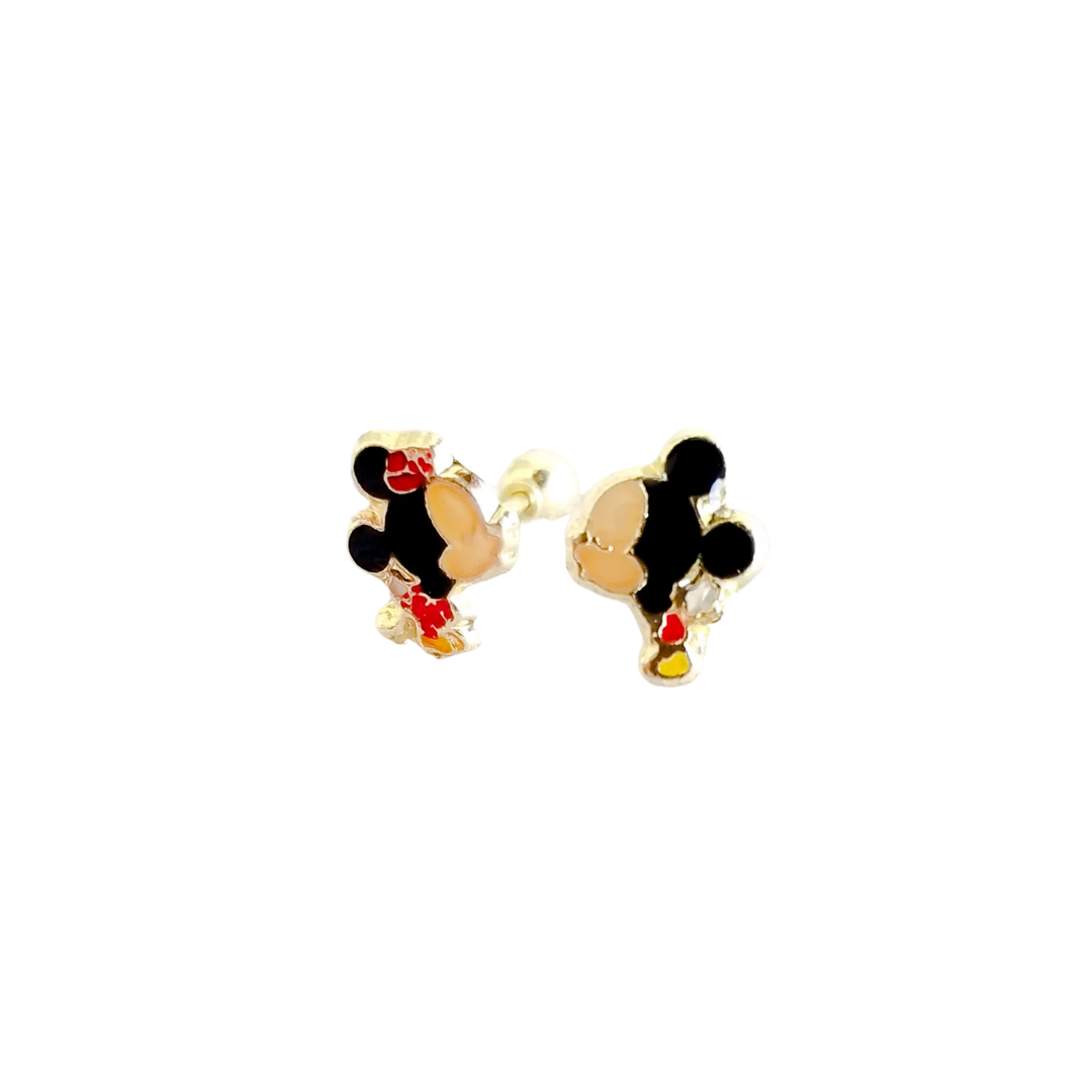 Aretes 10k Minnie Y Mickey Mouse Dandose Un Beso